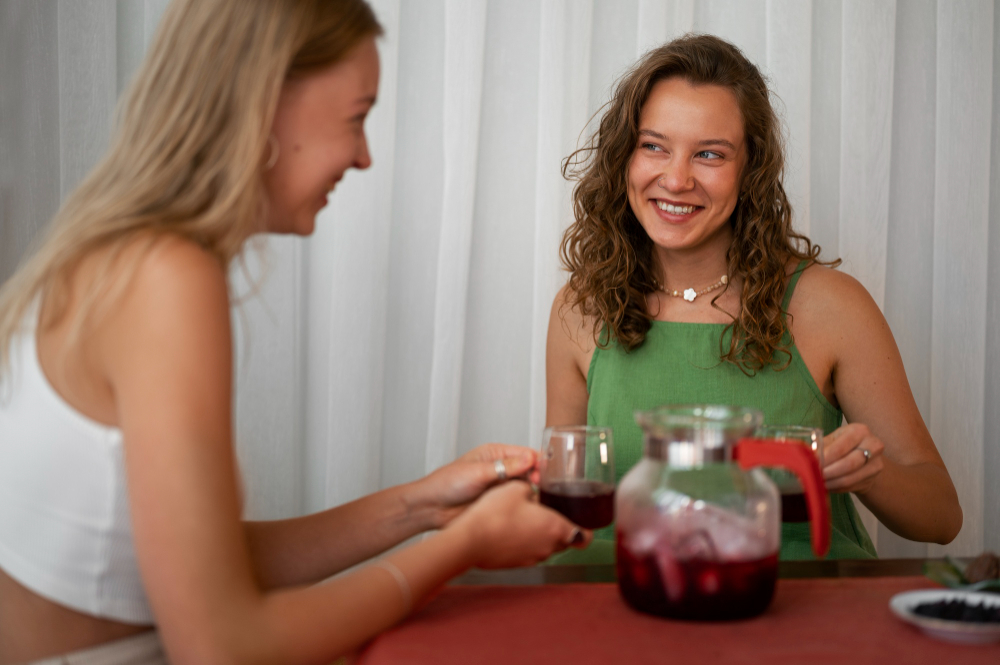 Friends sharing a refreshing drink and conversation